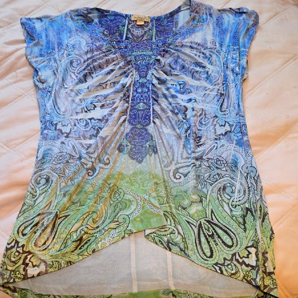 Elegant Blue and Green Women's Top